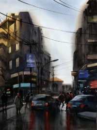 Sarfraz Musawir, Kharadar Karachi, 11 x 15 Inch, Watercolor on Paper, Cityscape Painting, AC-SAR-122